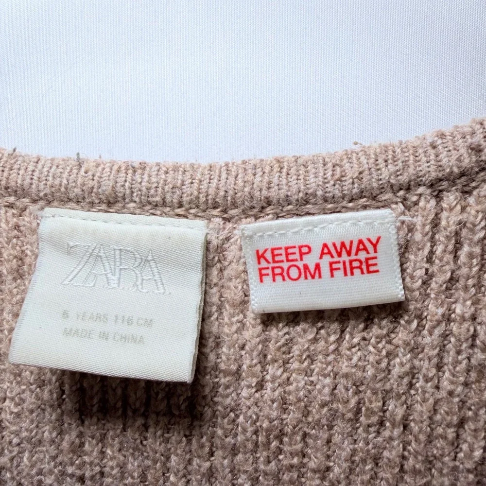 Zara Kids Girls Tan Beige Ribbed Knit Button Front Cardigan Sweater Size 6 116cm